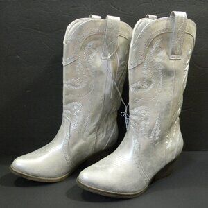 Sugar Womens Tammy Silver Embroidered Tall Cowboy, Western Boots Shoes NWT